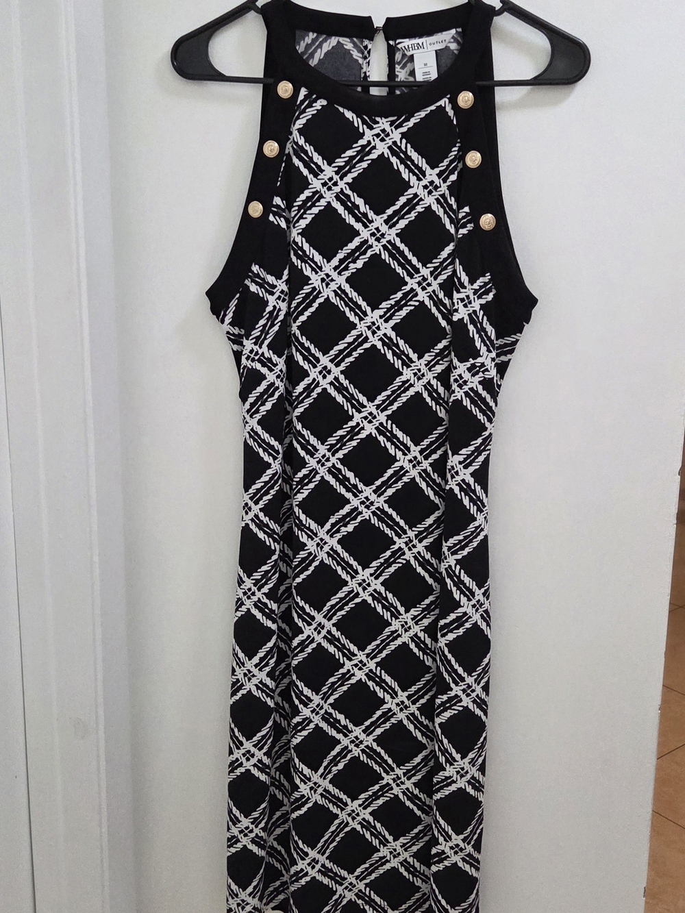 White House Black Market Black & White Patterned Halter Dress, 10